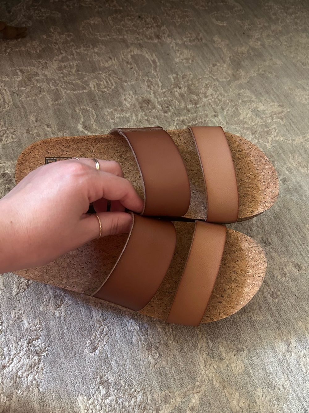 Reef Tan Leather Double-Strap Platform Slide - Picture 2 of 2